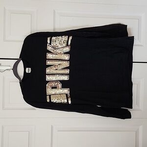 PINK, Long Sleeve, Black with Gold Sequin on Front, Size L